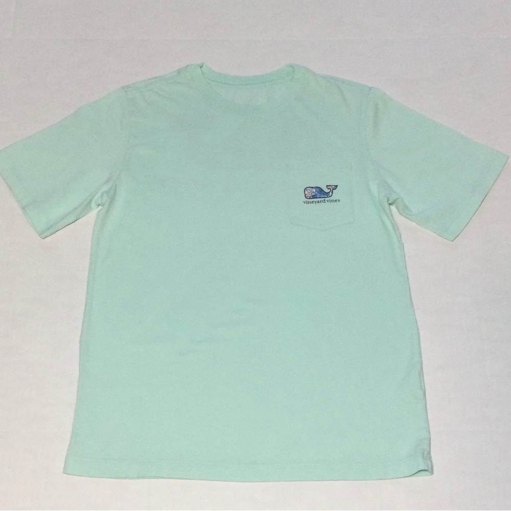 Vineyard Vines Girls Size Large (16) Teal Pocket T-Shirt with Whale Logo
